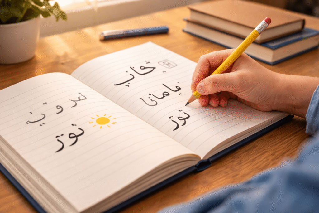 Arabic Letters with Words and Examples